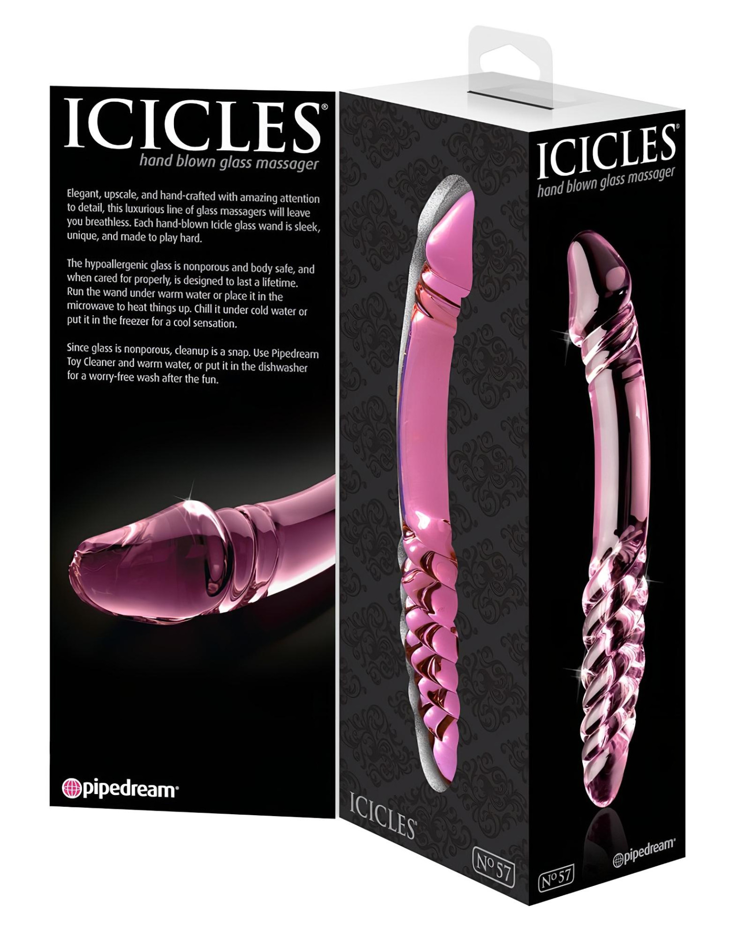 Icicles No. 57 - péniszes kétvégű üveg dildó (pink) Icicles No. 57 - péniszes kétvégű üveg dildó (pink)