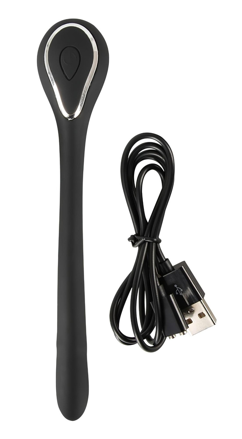 Penis Plug Dilator - akkus, vibrációs dilátor (1 cm, fekete)