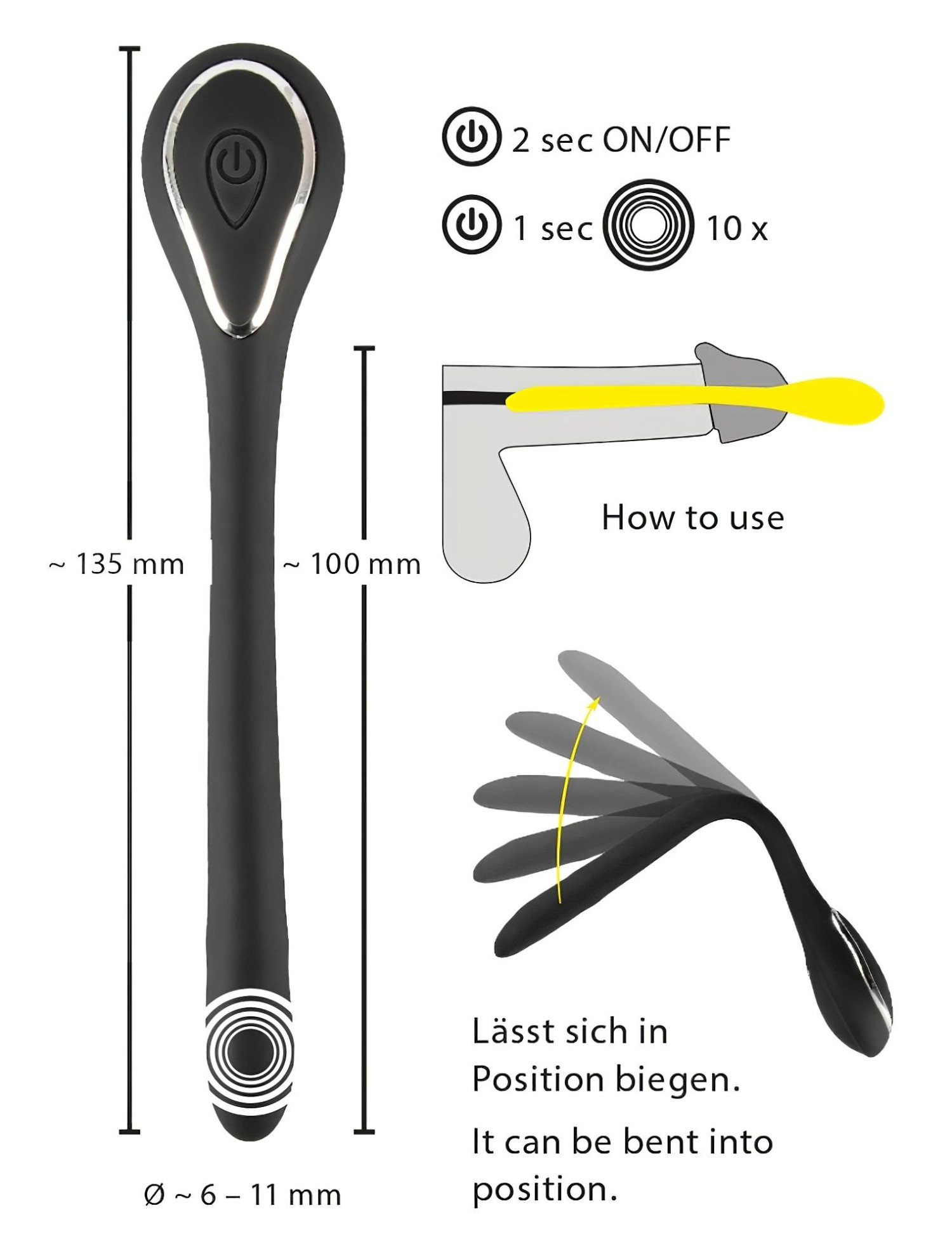 Penis Plug Dilator - akkus, vibrációs dilátor (1 cm, fekete)