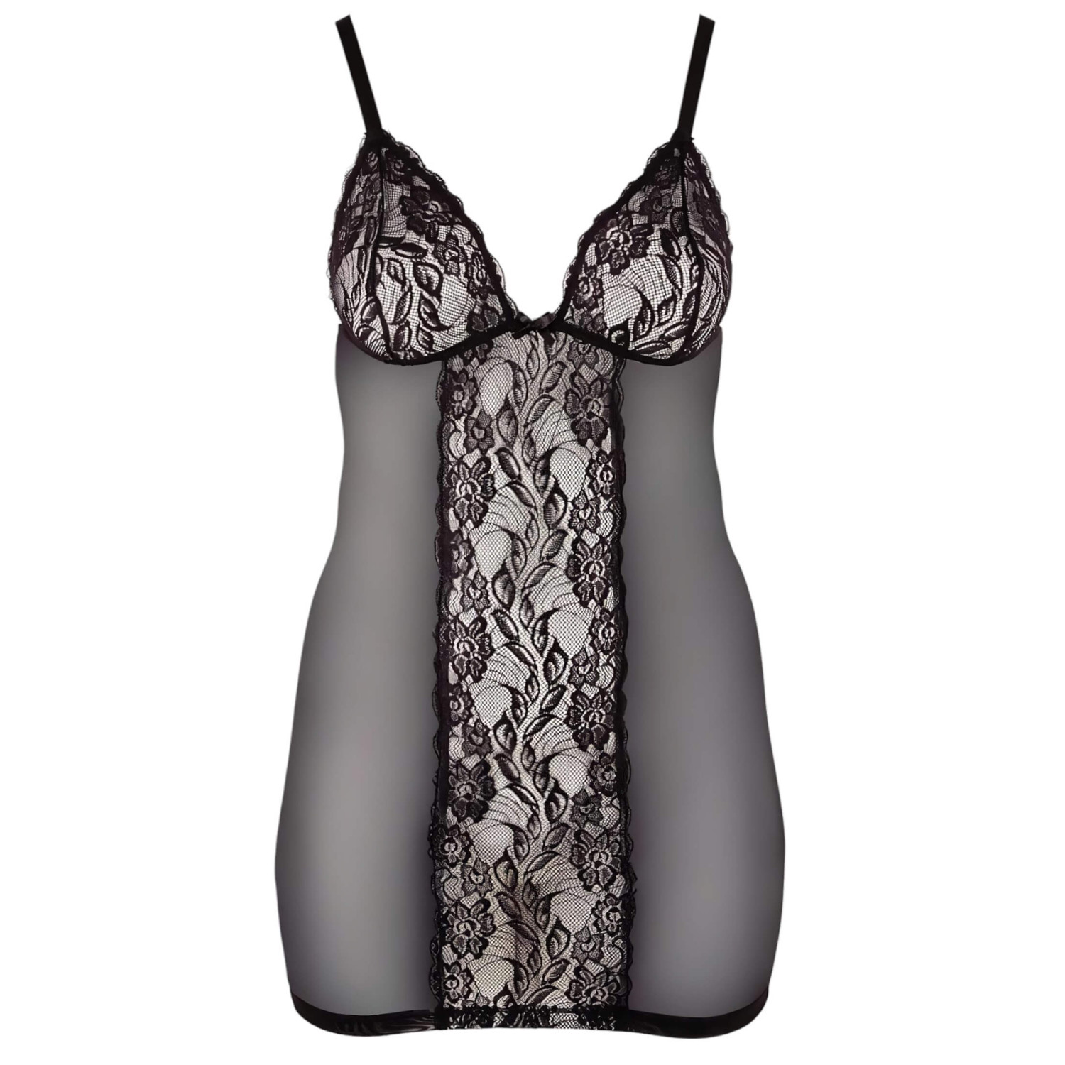 Cottelli Plus Size - csipkés átlátszó hálóing (fekete)