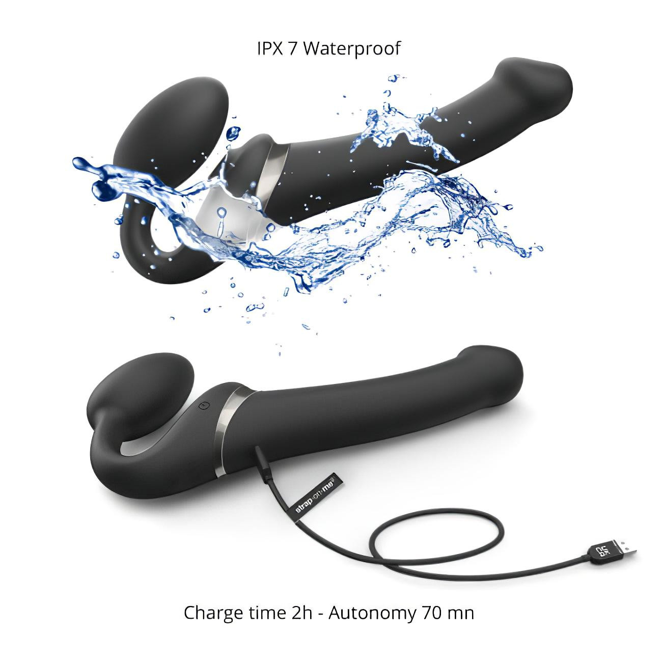 Strap-on-me M - léghullámos felcsatolható vibrátor (fekete)