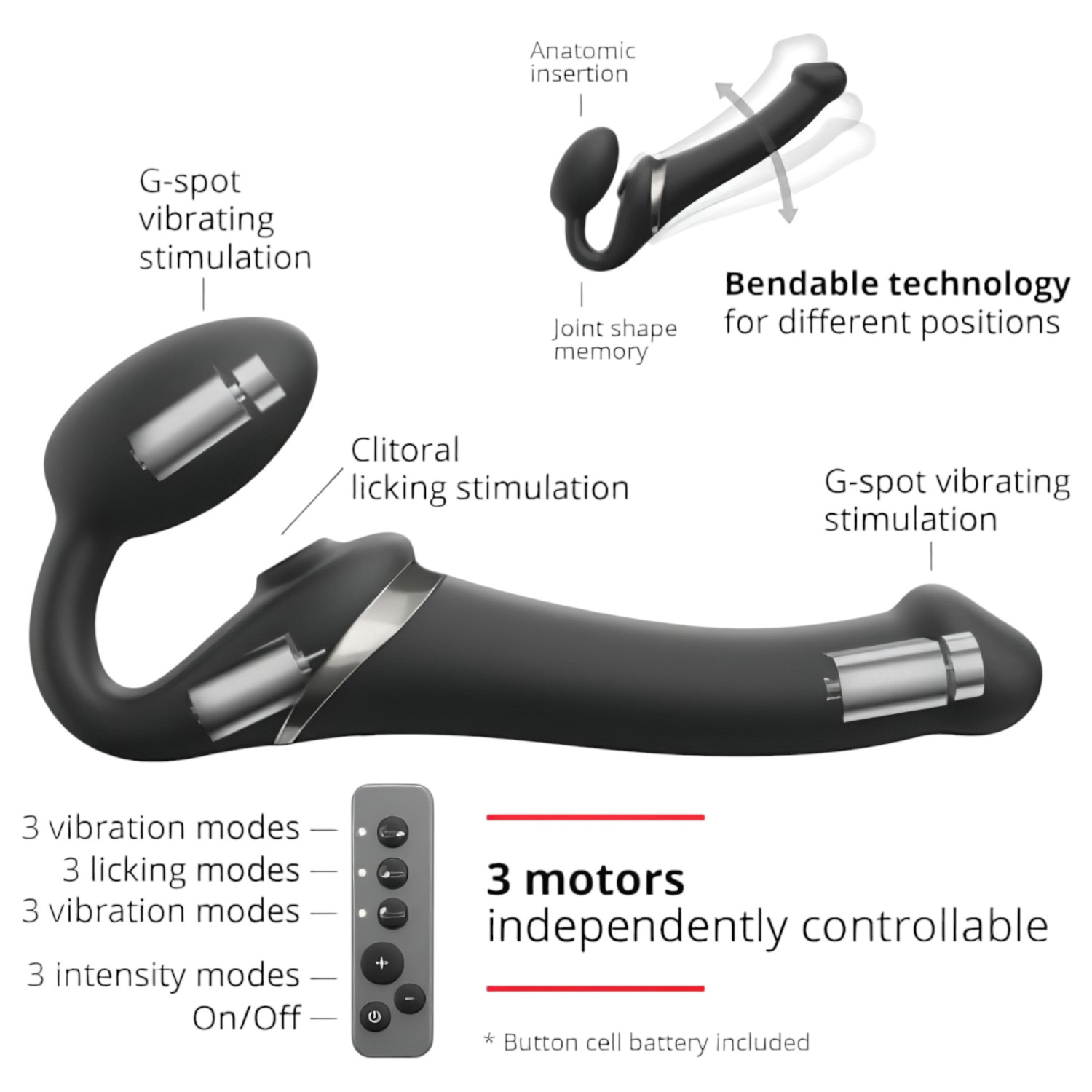 Strap-on-me M - léghullámos felcsatolható vibrátor (fekete)