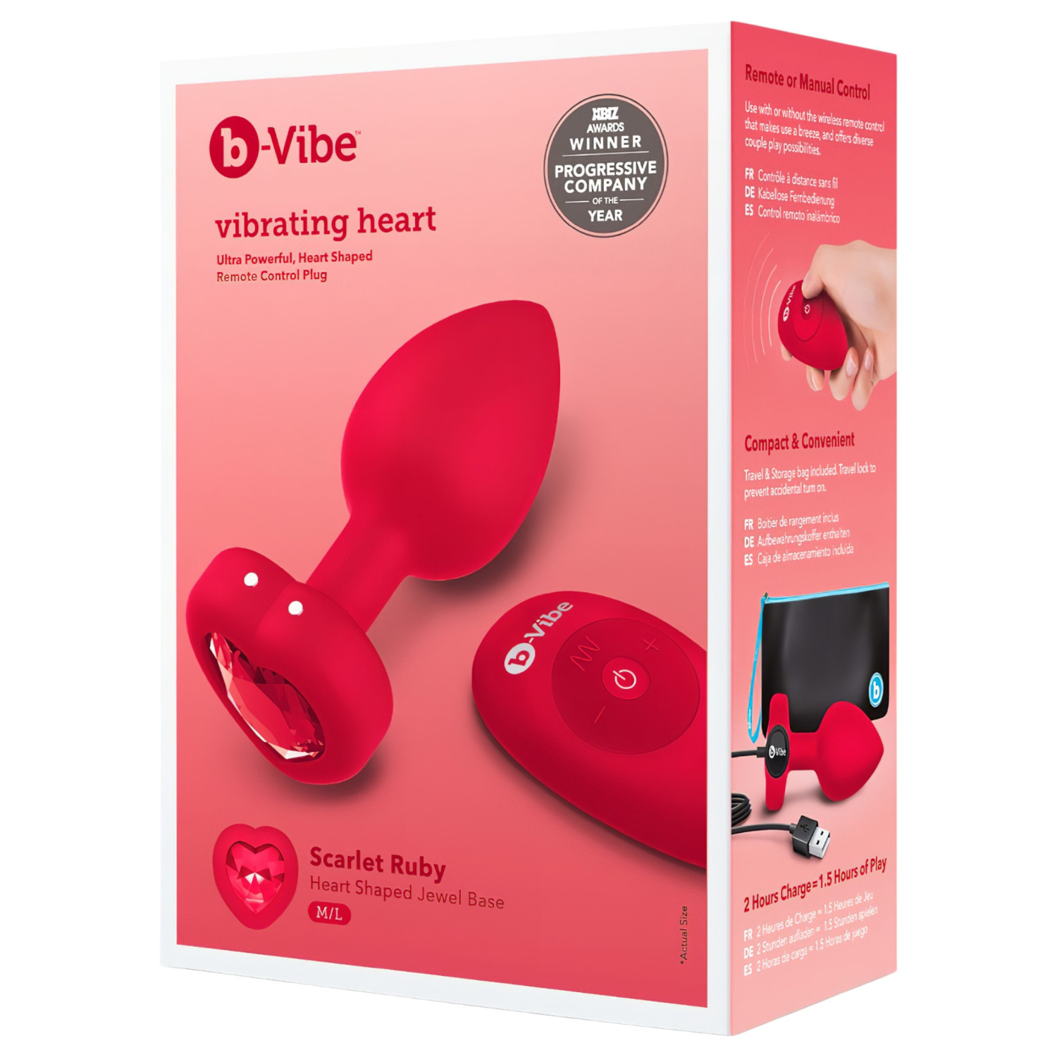 b-Vibe heart - akkus, rádiós anál vibrátor (piros)