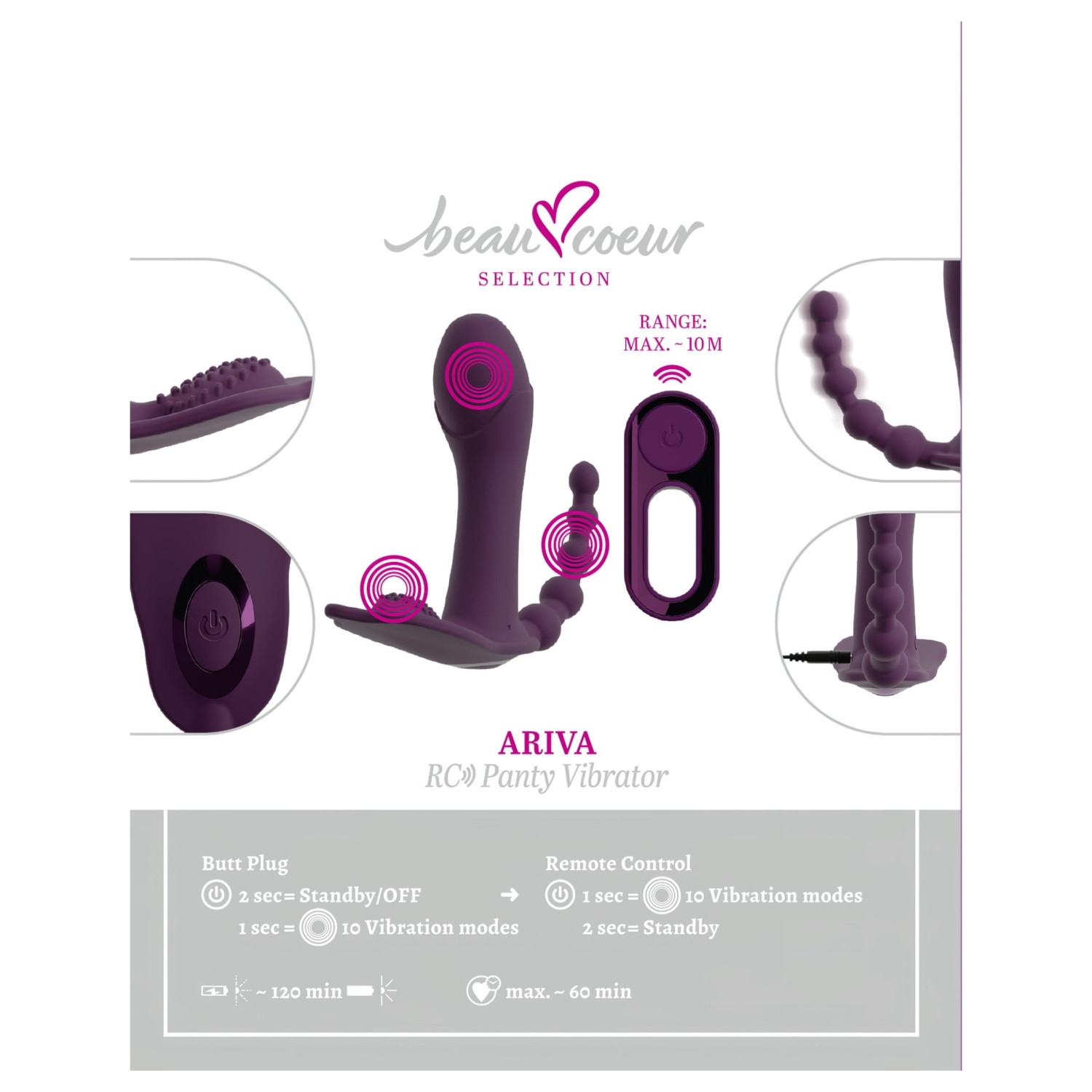 Beau Coeur Ariva - 3in1 bugyivibrátor (lila)