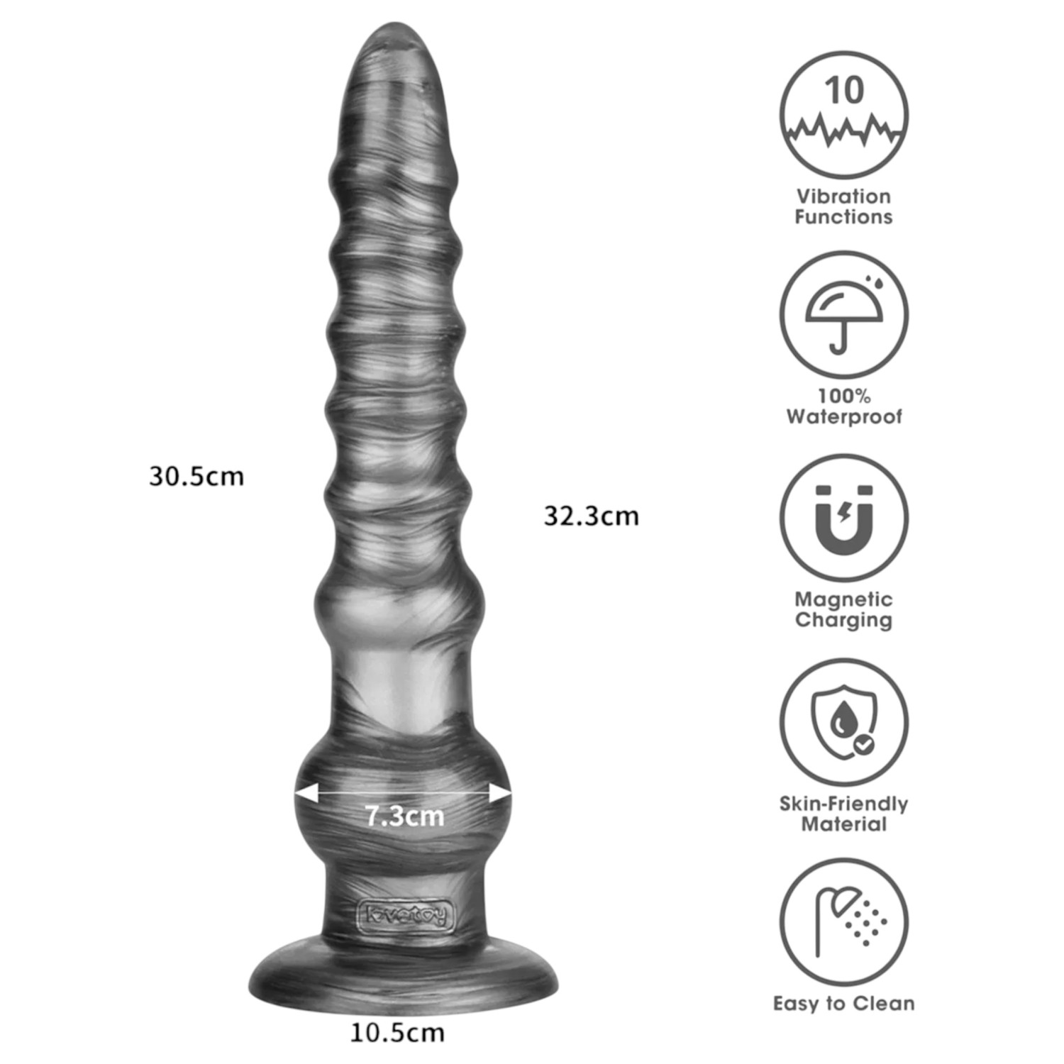Lovetoy King Sized - extra nagy vibrátor - 32 cm (szürke)