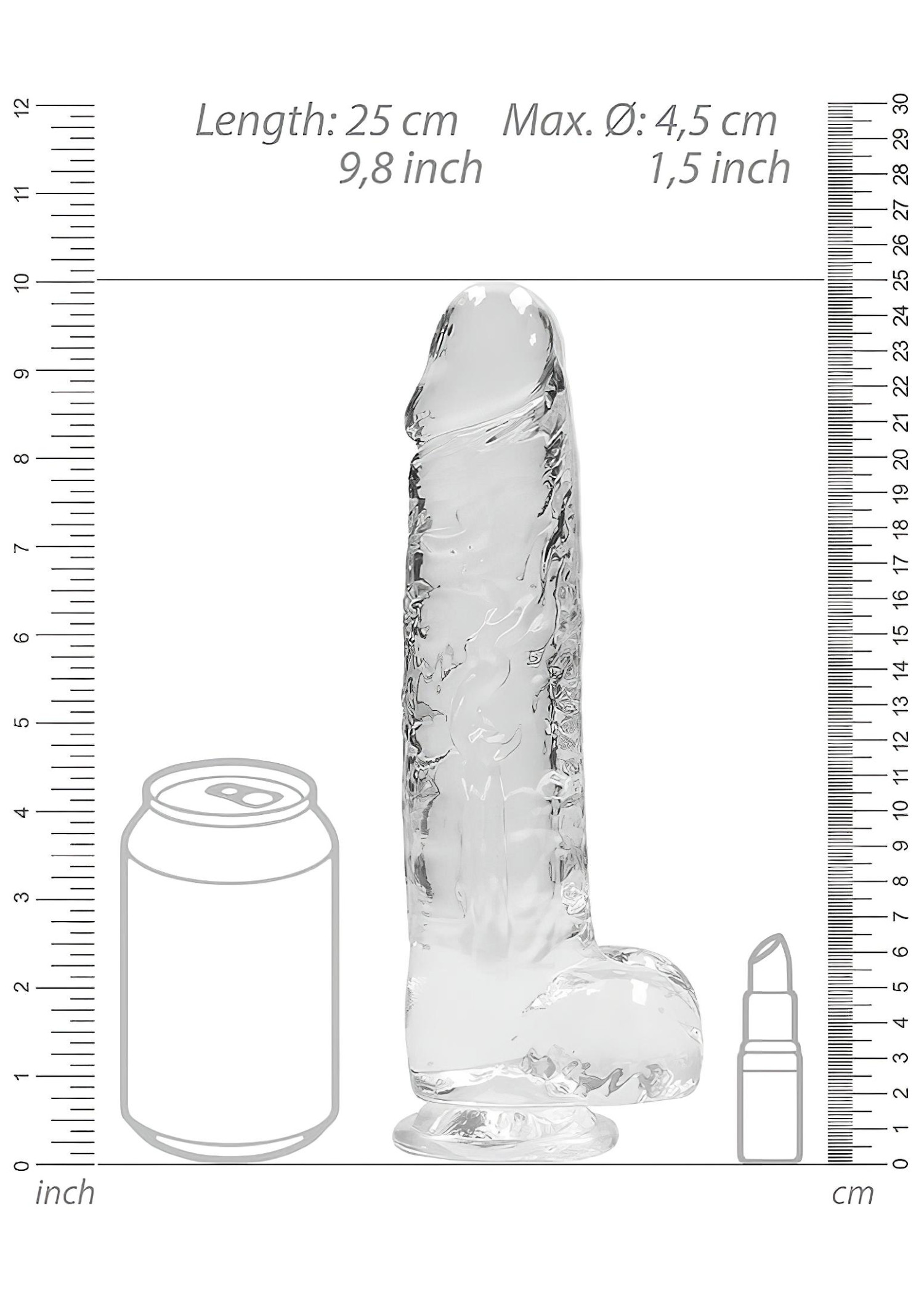 RealRock - átlátszó élethű dildó (átlátszó, 22 cm)