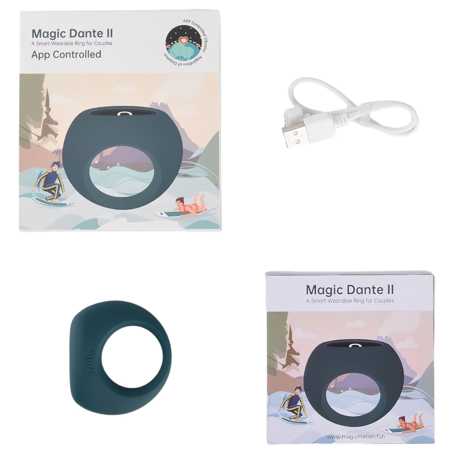 Magic Motion Dante II – App-vezérelt vibrációs péniszgyűrű, férfiaknak (kék)