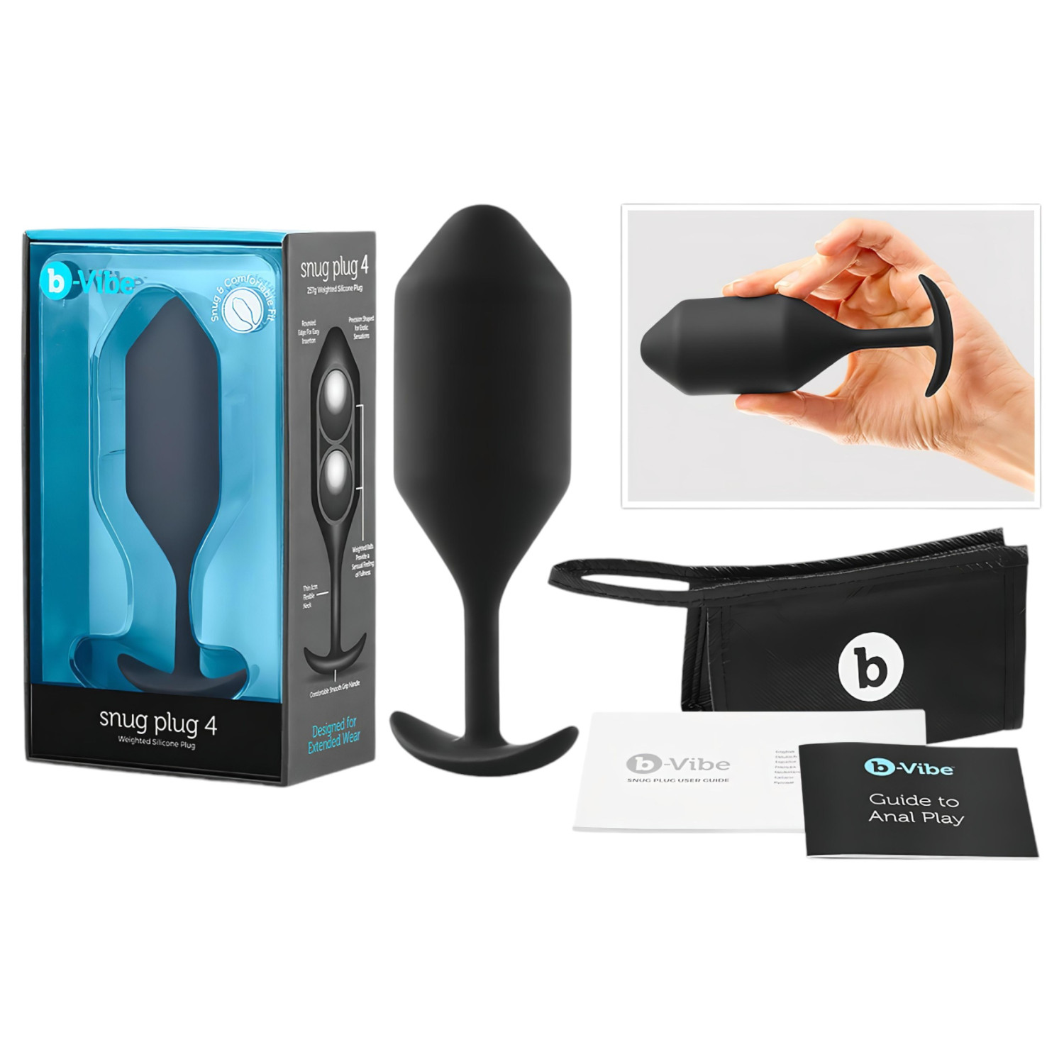 b-vibe Snug Plug 4 - dupla golyós anál dildó (257g) - fekete b-vibe Snug Plug 4 - dupla golyós anál dildó (257g) - fekete