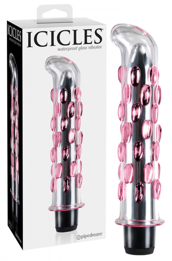 Icicles No. 19 - gyöngyös, üveg G-pont vibrátor (áttetsző-pink)