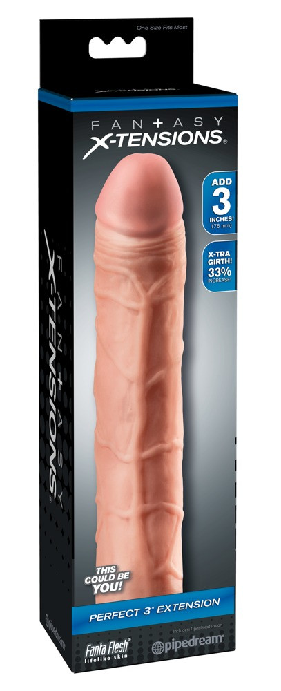 X-TENSION Perfect 3 - élethű péniszköpeny (22,8cm) - natúr