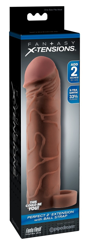 X-TENSION Perfect 2 - heregyűrűs péniszköpeny (19cm) - sötét natúr