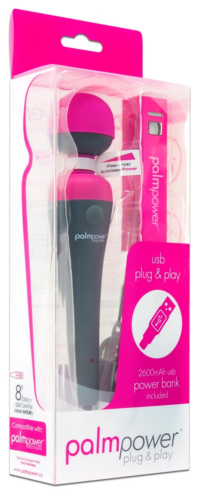 PalmPower Wand - USB-s masszírozó vibrátor powerbankkal (pink-szürke)