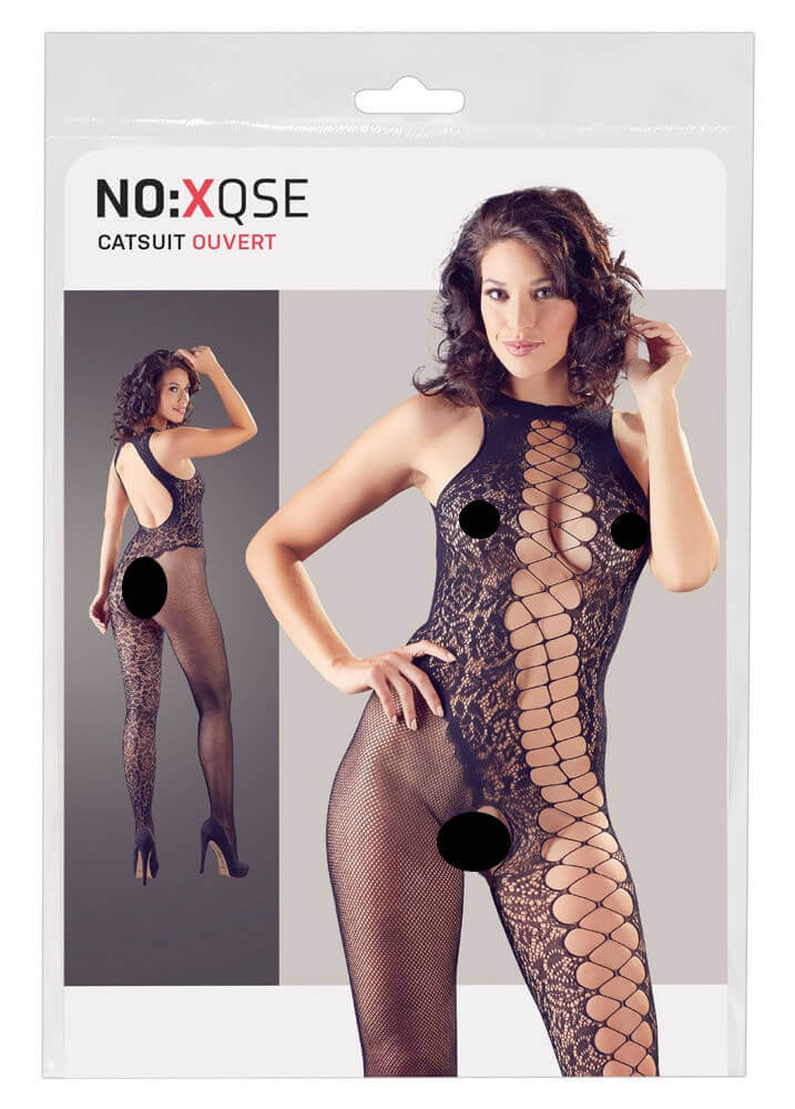 NO:XQSE - rózsás-rácsos, nyitott overall (fekete)