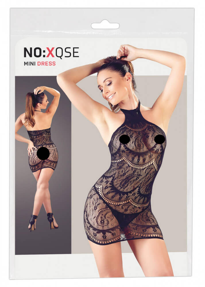 NO:XQSE - absztrakt, ujjatlan necc ruha tangával - fekete (S-L)