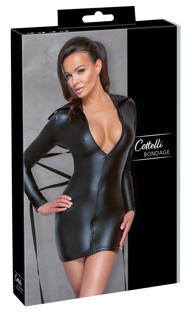 Cottelli Bondage - Fényes, testre simuló ruha, kötözővel (fekete)