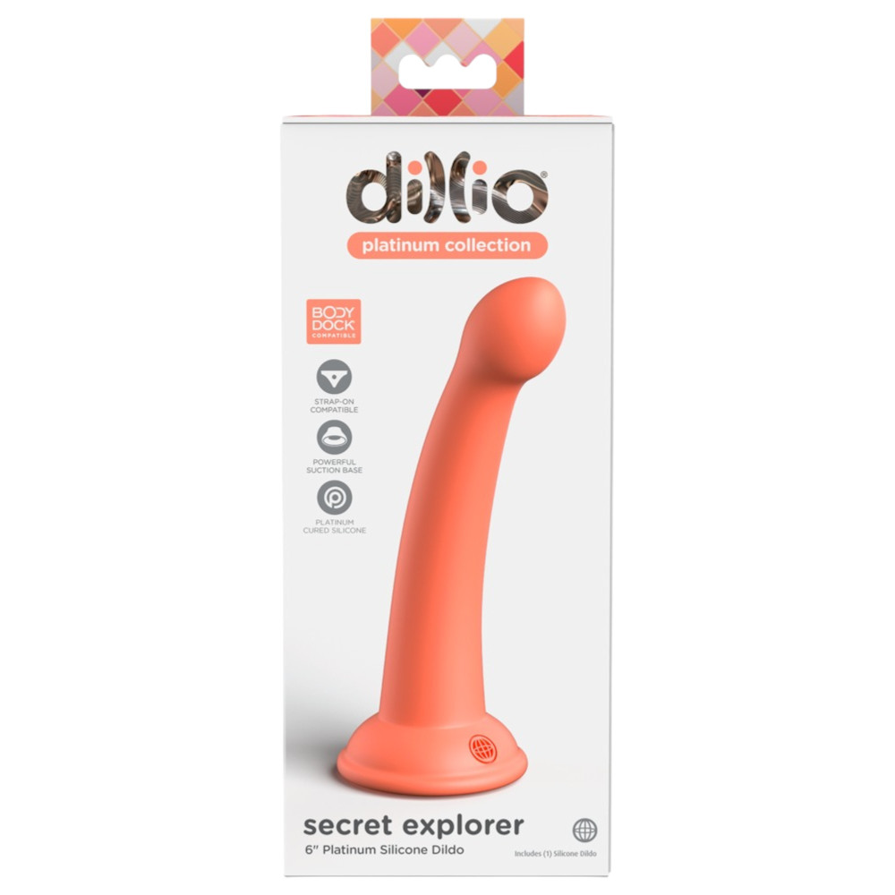 Dillio Secret Explorer - tapadótalpas makkos szilikon dildó (17cm) - narancs