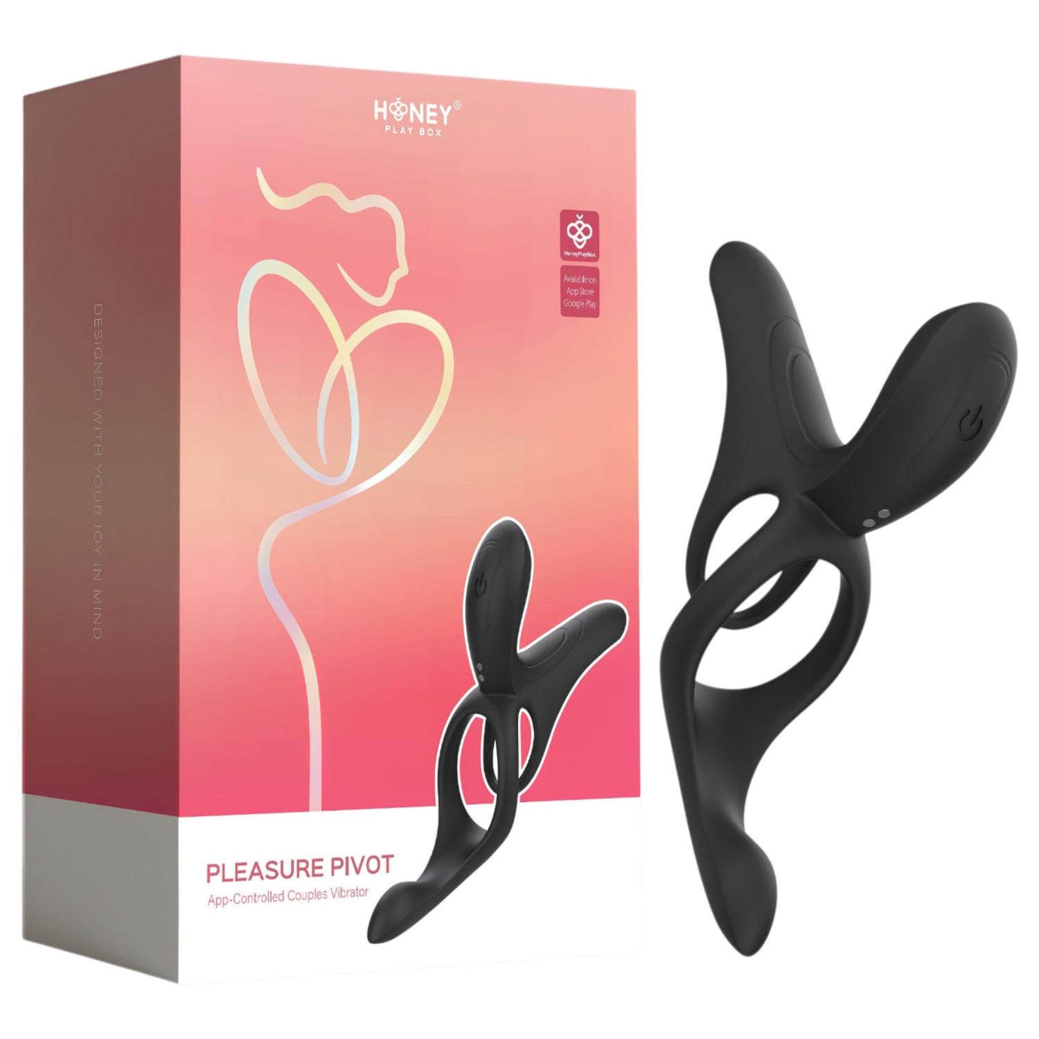 Honey Play Box Pleasure Pivot – App-vezérelt vibrációs pénisz- és heregyűrű, férfiaknak (fekete)